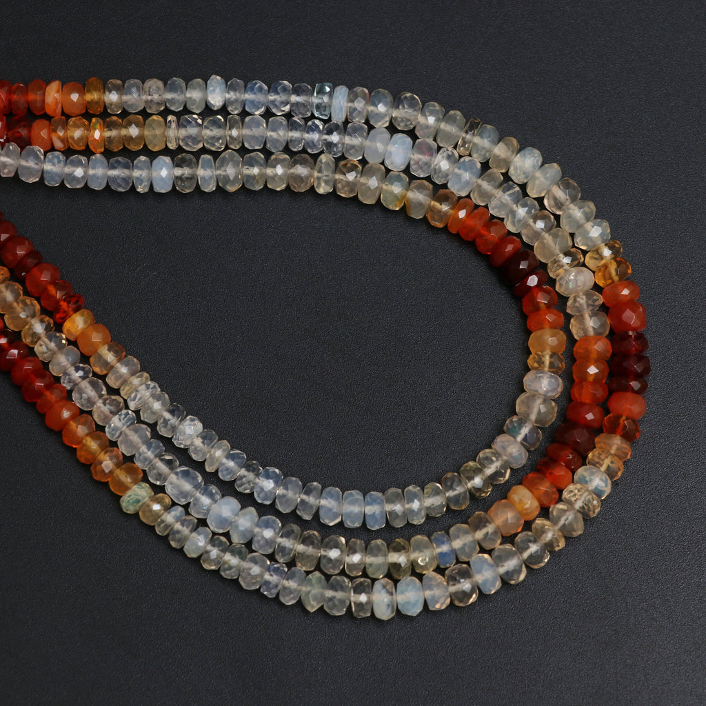 Natural Mexican Fire Opal Shaded Faceted Rondelle Beads | 4 mm to 5 mm | Fire Opal Beads | 8 Inch, 18 Inch Full strand | Price Per Strand - National Facets, Gemstone Manufacturer, Natural Gemstones, Gemstone Beads