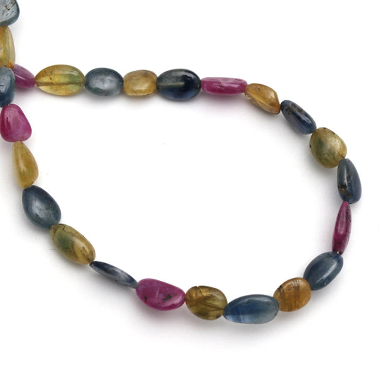 Multi Sapphire Smooth Tumble Beads - 5x7 mm to 6x9 mm - Sapphire Jewelry Making Beads, 8 Inch/ 20 Cm Full Strand, Price Per Strand