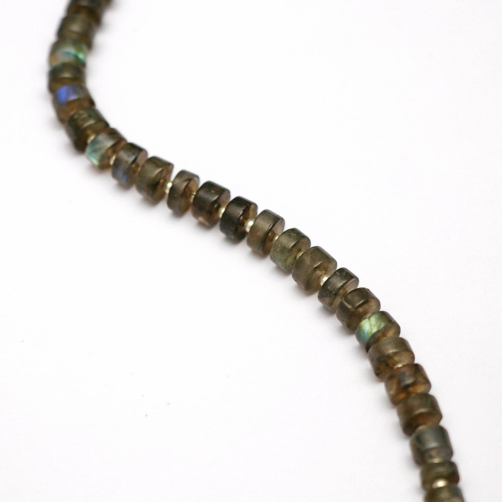 Natural Labradorite Smooth Tyre Beads , 2x6 mm to 4x7 mm, Labradorite Roundel Tyre, Gem Quality, 8 Inch Full Strand, Price Per Strand - National Facets, Gemstone Manufacturer, Natural Gemstones, Gemstone Beads