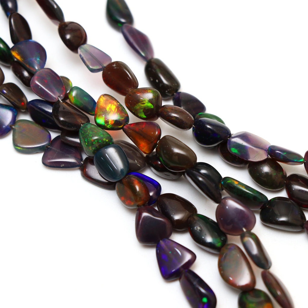Natural Black Ethiopian Opal Smooth Nuggets Beads | 4x5 mm to 6.5x11 mm | 8 Inches/ 18 Inches Full Strand | Price Per Strand - National Facets, Gemstone Manufacturer, Natural Gemstones, Gemstone Beads