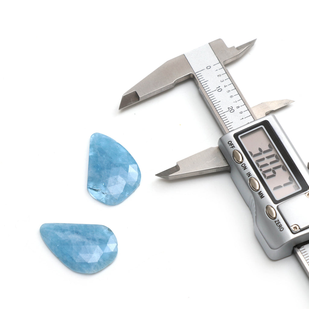 Natural Aquamarine Organic Faceted Loose Gemstone -19x29mm- Aquamarine Organic ,Loose Gemstone, Pair (2 Pieces) - National Facets, Gemstone Manufacturer, Natural Gemstones, Gemstone Beads