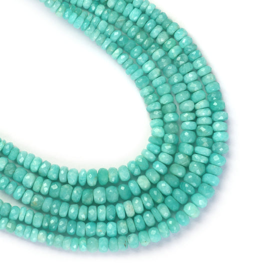 Natural Amazonite Faceted Beads,4 mm to 5 mm, Amazonite Jewelry Making Beads, 8 Inches Full Strand, Price Per Strand