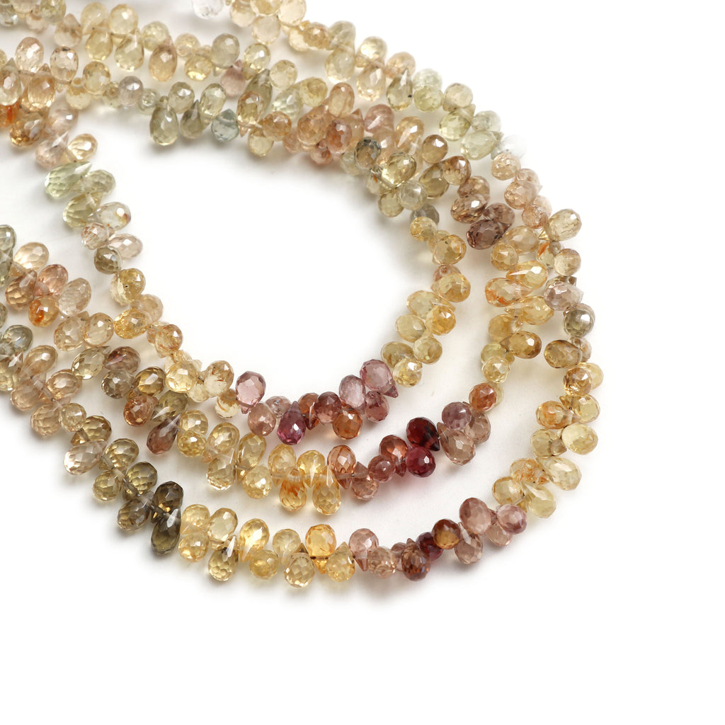 Natural Zircon Faceted Briolette Beads | Zircon Faceted drops | 5x3.5 mm to 6x3.5 mm | 8 Inch/ 16 Inch Full Strand | Price Per Strand - National Facets, Gemstone Manufacturer, Natural Gemstones, Gemstone Beads