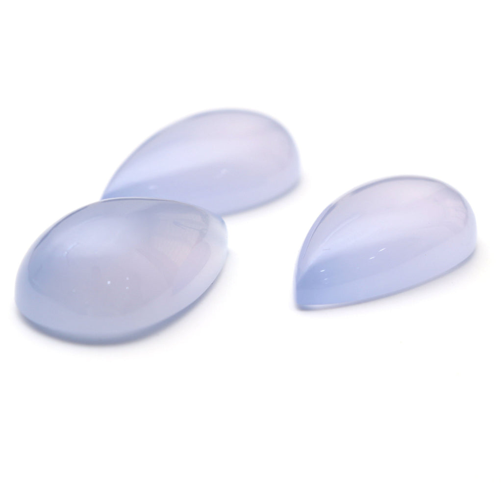 AAA Quality Natural Blue Chalcedony Smooth Pear Cabochon Gemstone | 18x31 mm to 20x32 mm | Gemstone Cabochon | Set of 3 Pieces - National Facets, Gemstone Manufacturer, Natural Gemstones, Gemstone Beads
