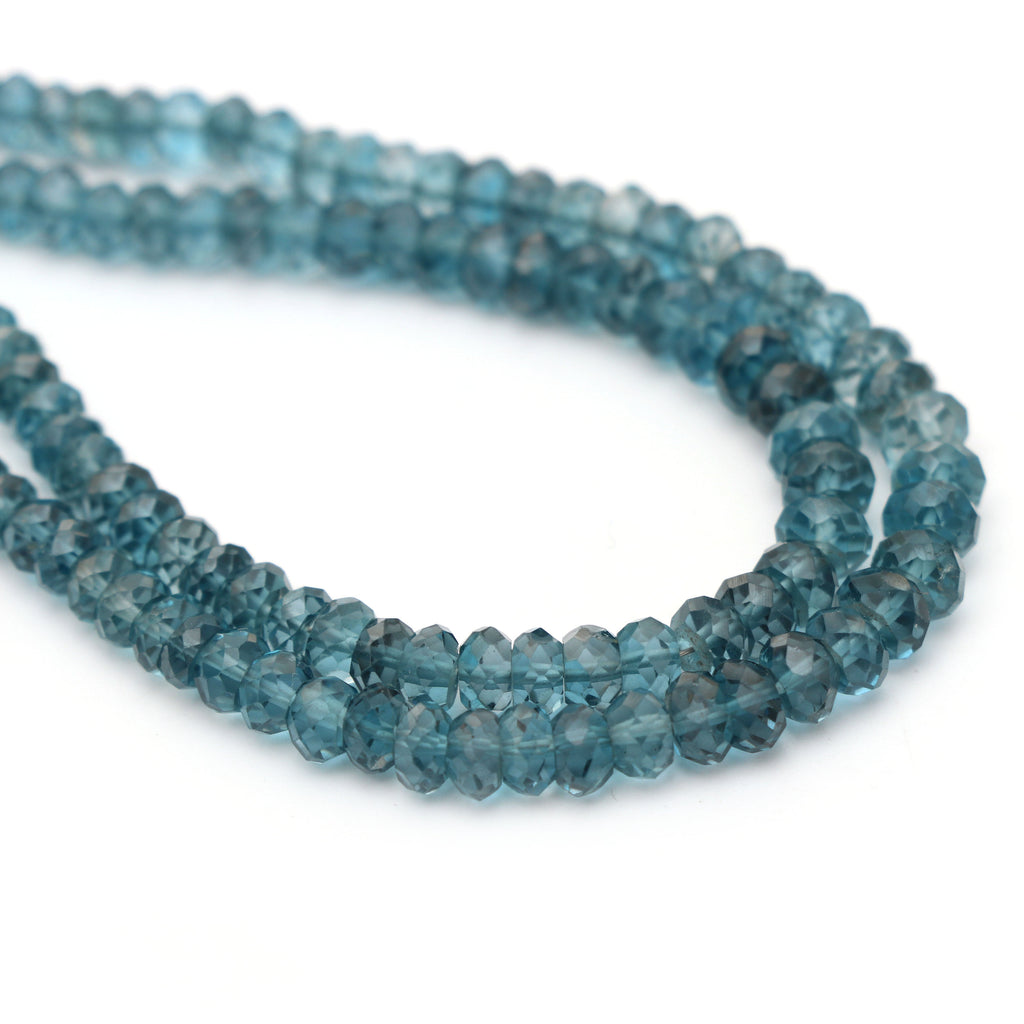 Blue Topaz Faceted Rondelle Beads, 3 mm to 5.5 mm, Blue Topaz Rondelle Beads, - Gem Quality , 8 Inch/ 16 Inch Full Strand, Price Per Strand - National Facets, Gemstone Manufacturer, Natural Gemstones, Gemstone Beads