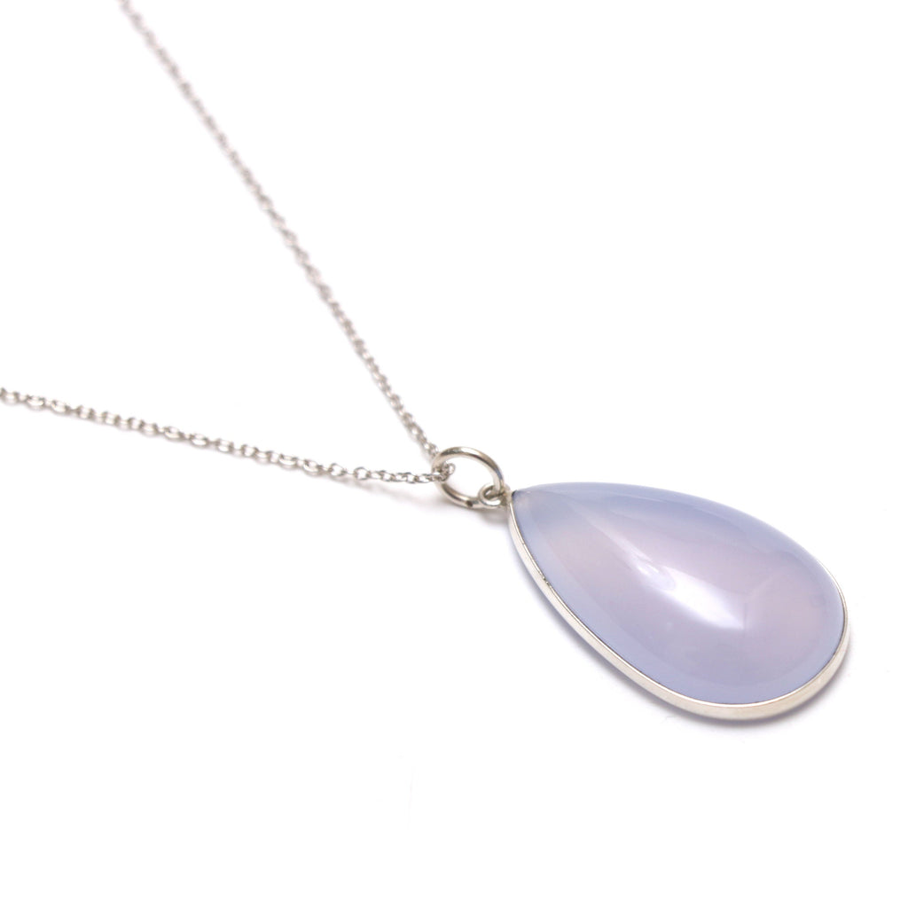 Blue Chalcedony Smooth Pear Gemstone Bezel Pendant | 925 Sterling Silver Plated | Gift For Mom | Price Per Pendant - National Facets, Gemstone Manufacturer, Natural Gemstones, Gemstone Beads