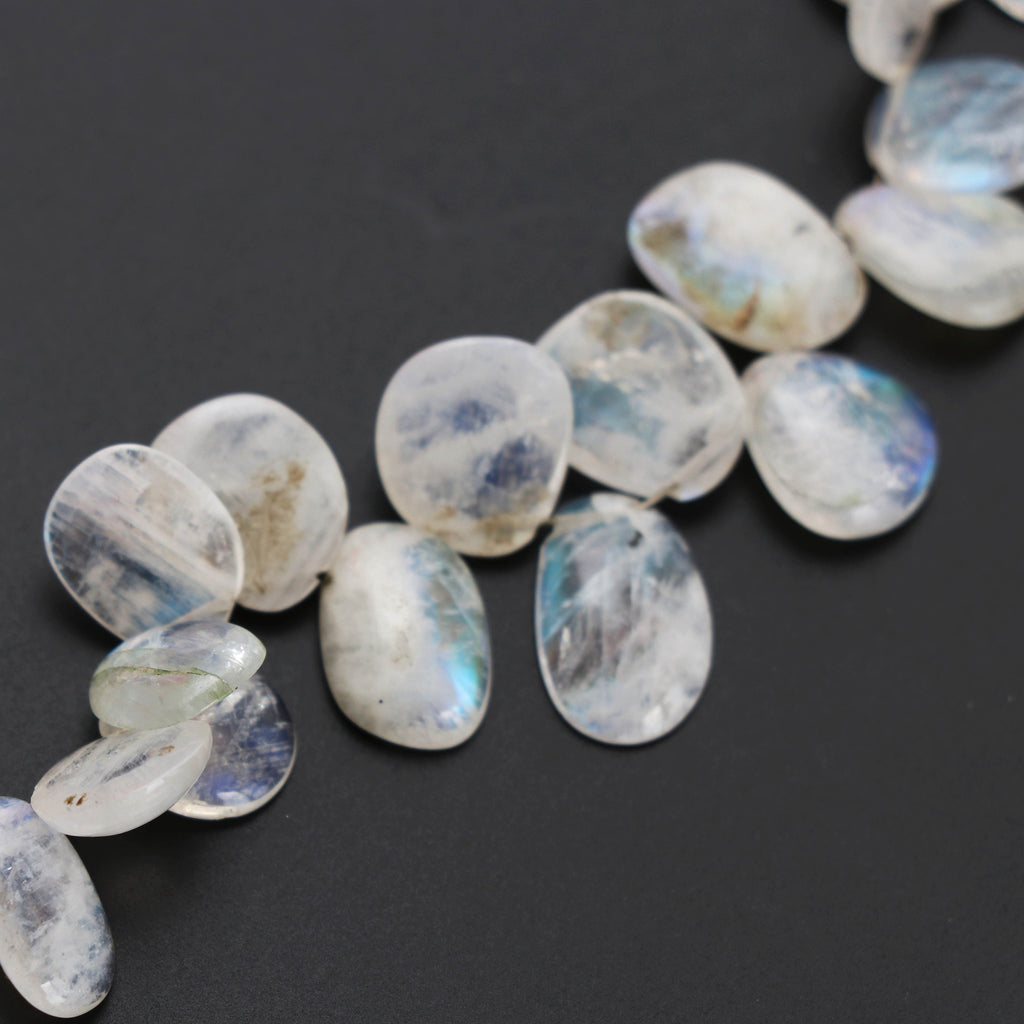 Natural Rainbow Moonstone Smooth Cabs, 9x8 mm to 15.5x10.5 mm, Rainbow Cabs, Moonstone strand, 4 Inch Full Strand, per strand price - National Facets, Gemstone Manufacturer, Natural Gemstones, Gemstone Beads