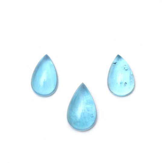 Natural Aquamarine Smooth Pear Cabochon Gemstone | 14x21 mm to 15x24 mm | Gemstone Jewelry Making Gemstone | Set of 3 Pieces