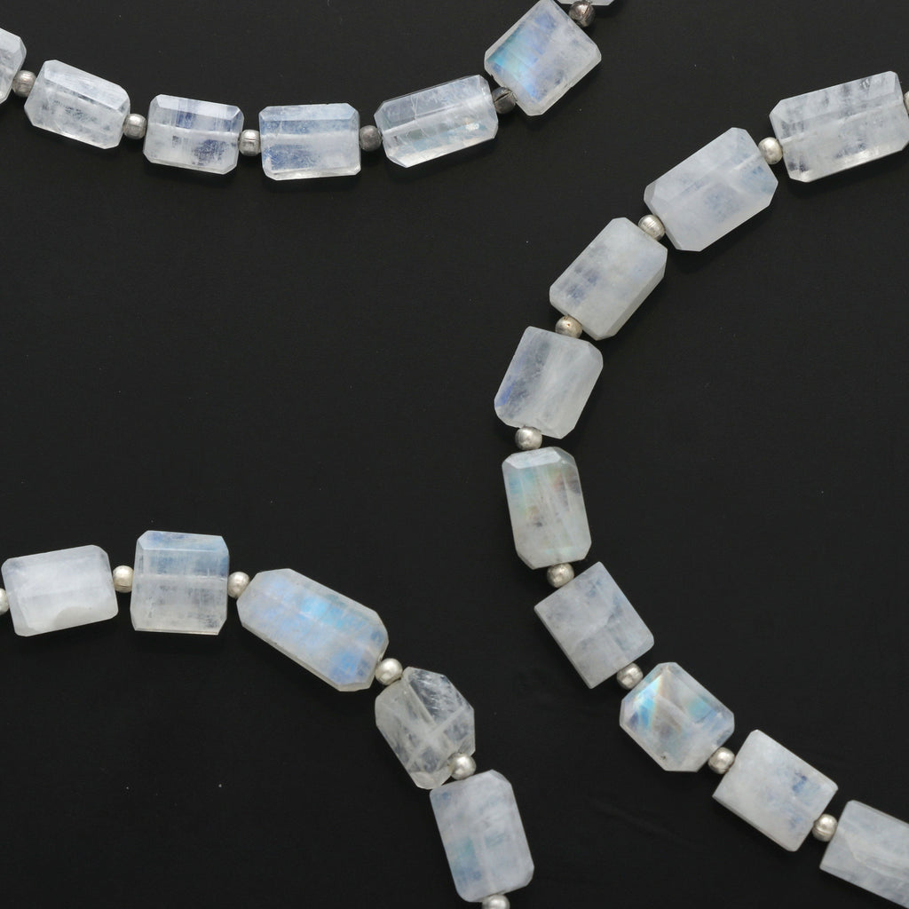 Natural Rainbow Moonstone Faceted Cylinder, 6.5x8 mm to 7x13 mm, Rainbow Faceted, Moonstone strand, 8 Inch Full Strand, per strand price - National Facets, Gemstone Manufacturer, Natural Gemstones, Gemstone Beads