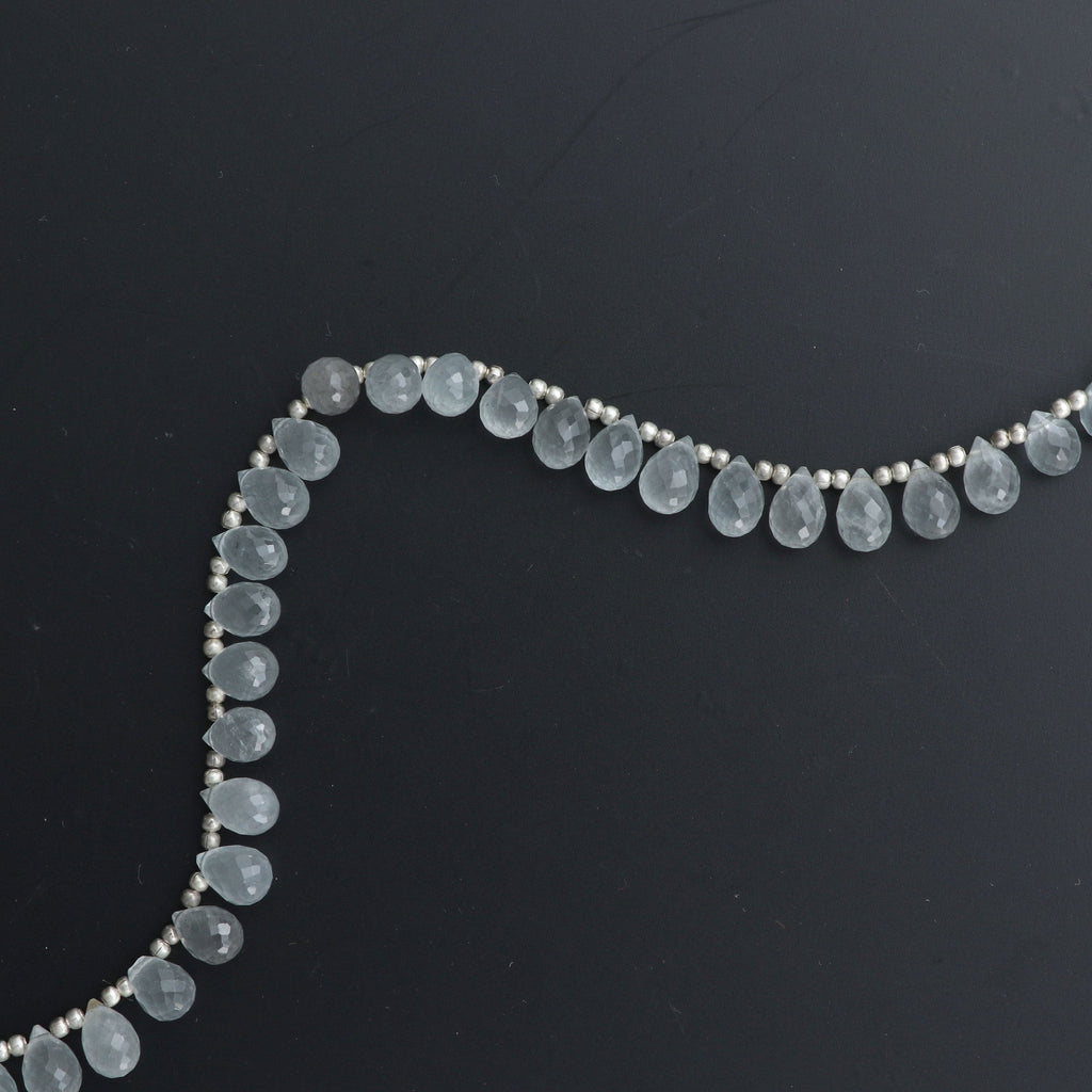 Aquamarine Faceted Drops Beads - 6x9 mm to 6x10 mm - Aquamarine Drops Briollete - Gem Quality , 20 Cm Full Strand, Price Per Strand - National Facets, Gemstone Manufacturer, Natural Gemstones, Gemstone Beads