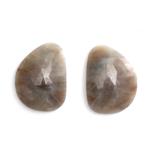 Natural Brown Sapphire Organic Faceted Loose Gemstone, 33x24mm, Sapphire Gemstone, Organic Cut Sapphire, Pair (2 Pieces)