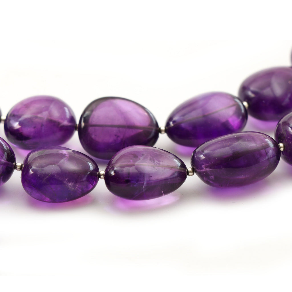 Natural Amethyst Smooth Tumble Beads - 12x13 mm to 21x30 mm - Amethyst Smooth Tumble, 4 Inch/ 8 Inch/ 16 Inch Full Strand, Price Per Strand - National Facets, Gemstone Manufacturer, Natural Gemstones, Gemstone Beads