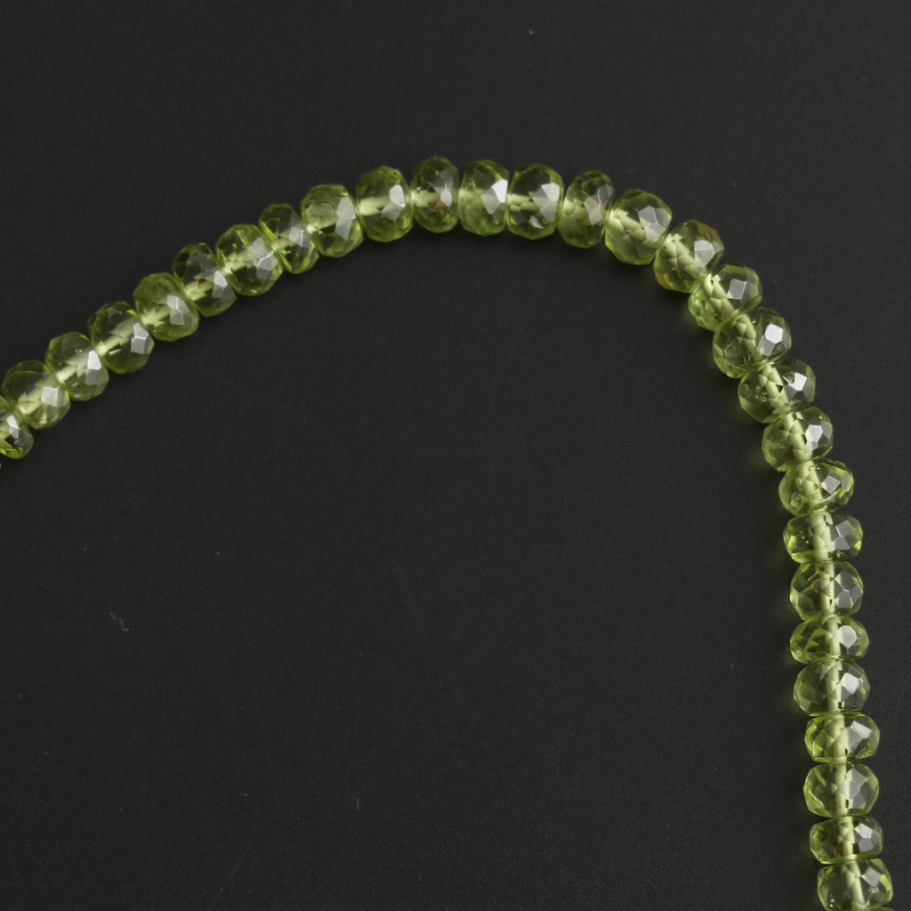 Peridot Faceted Roundel Beads - 4.5 mm to 5.5 mm - Peridot Gemstone- Gem Quality , 8 Inch/ 20 Cm Full Strand, Price Per Strand - National Facets, Gemstone Manufacturer, Natural Gemstones, Gemstone Beads