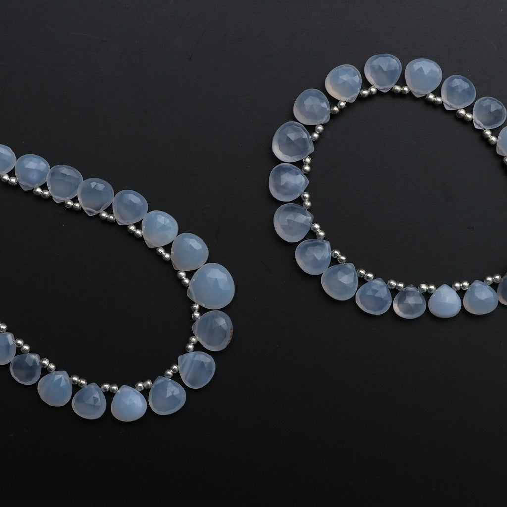 Blue Chalcedony Faceted Heart Beads - 7x7 mm to 12x12 mm - Blue Chalcedony - Gem Quality , 8 Inch/ 20 Cm Full Strand, Price Per Strand - National Facets, Gemstone Manufacturer, Natural Gemstones, Gemstone Beads