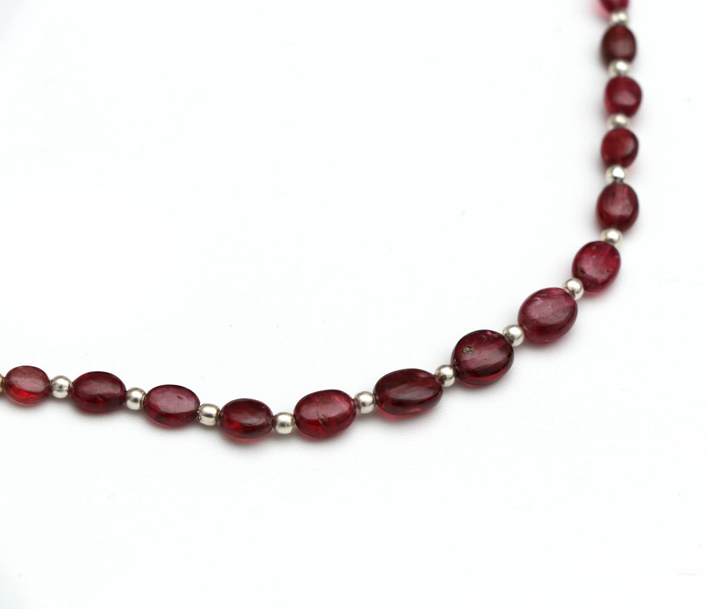 Red Spinel Smooth Oval Beads With Metal Balls- 2x3 mm to 4x7 mm - Red Spinel - Gem Quality , 8 Inch/ 20 Cm Full Strand, Price Per Strand - National Facets, Gemstone Manufacturer, Natural Gemstones, Gemstone Beads