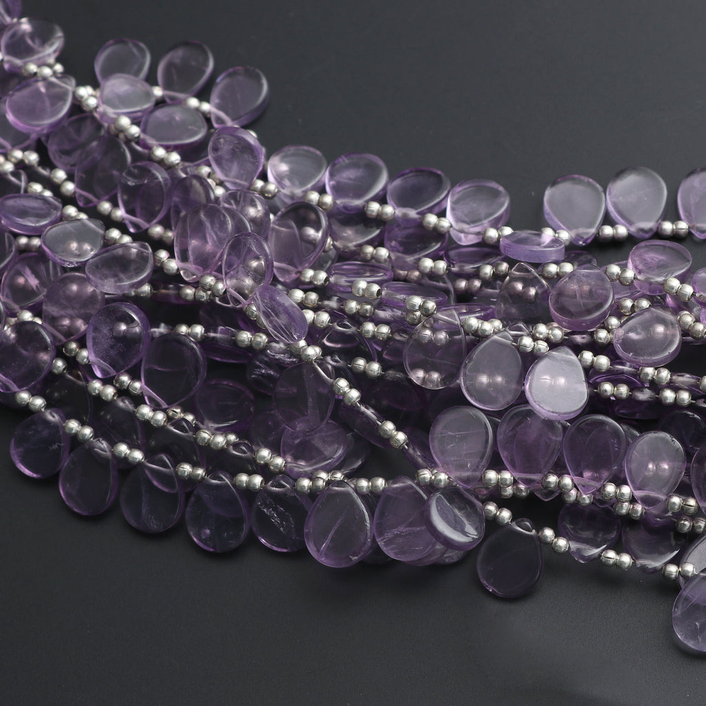 Amethyst Smooth Flat Pears Beads, - 6x8 mm to 9x11 mm - Amethyst Pear - Gem Quality , 20 Cm/ 8 Inch Full Strand, Price Per Strand - National Facets, Gemstone Manufacturer, Natural Gemstones, Gemstone Beads