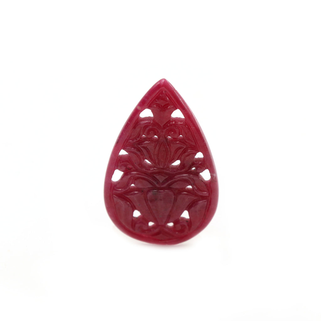 Natural Ruby Carving Pear Shaped Loose Gemstone - 37x23x2 mm - Pear Ruby, Ruby Carving Loose Gemstone, 1 Piece - National Facets, Gemstone Manufacturer, Natural Gemstones, Gemstone Beads