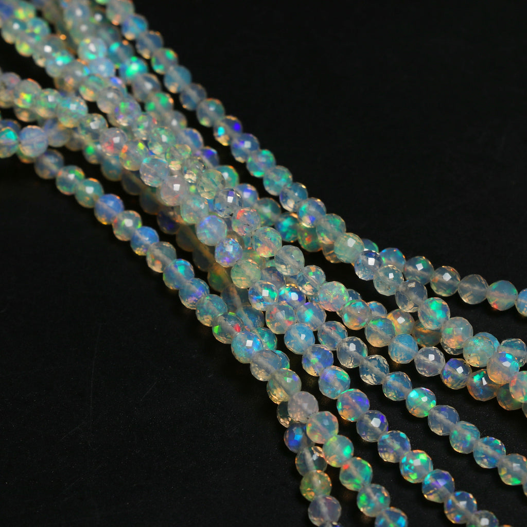 Natural Ethiopian Opal Faceted Round Balls Beads - 3.5mm To 4mm , Ethiopian Opal , 8 Inches / 18 Inches Full Strand, Price Per Strand - National Facets, Gemstone Manufacturer, Natural Gemstones, Gemstone Beads