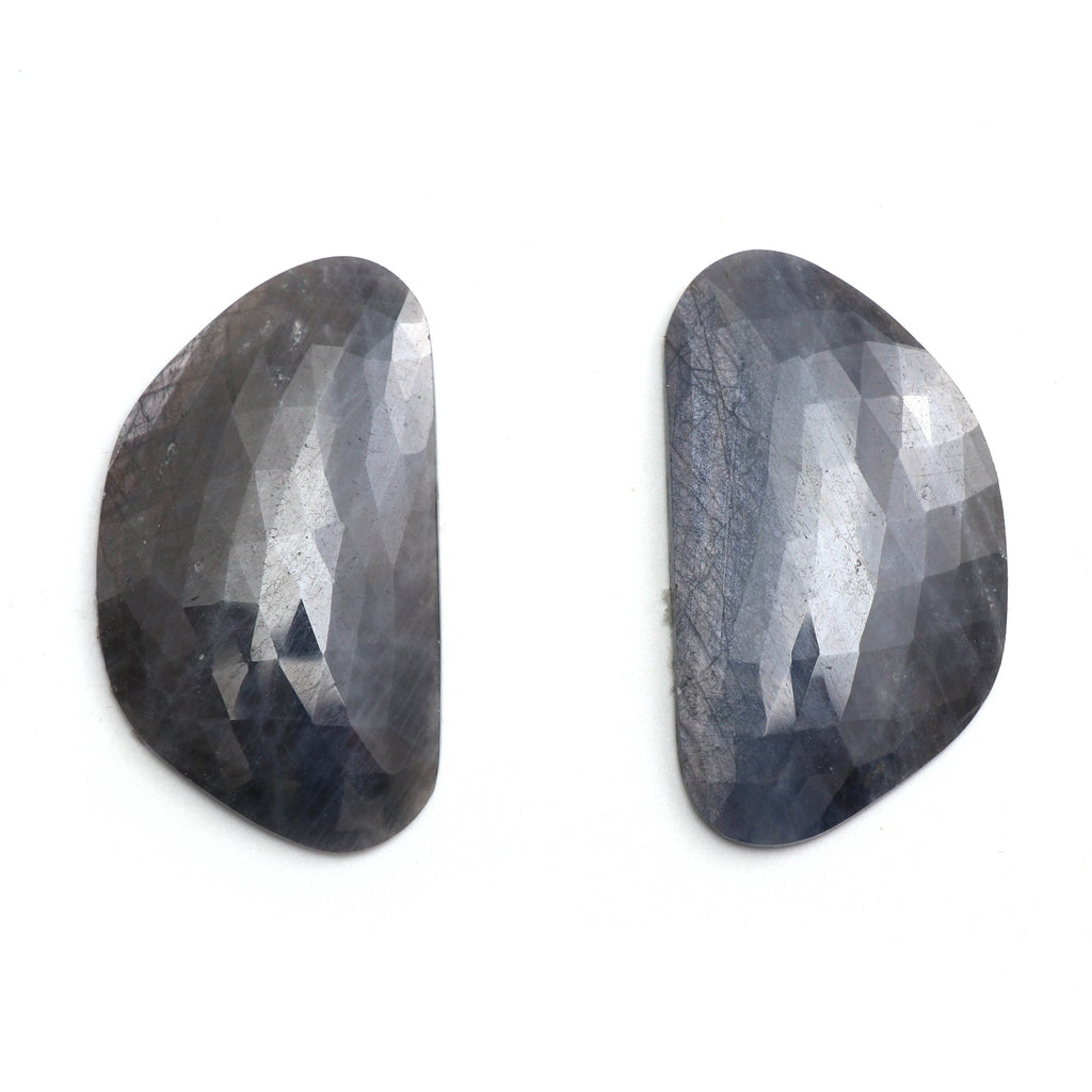 Natural Blue Sapphire Organic Faceted Loose Gemstone -25x44mm- Blue Sapphire Organic ,Loose Gemstone, Pair (2 Pieces) - National Facets, Gemstone Manufacturer, Natural Gemstones, Gemstone Beads
