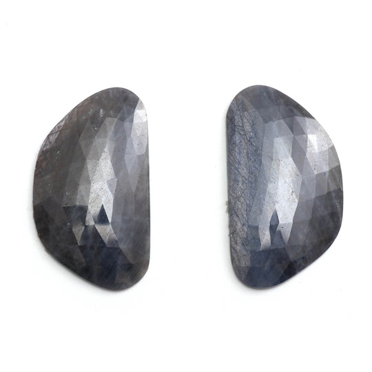 Natural Blue Sapphire Organic Faceted Loose Gemstone, 25x44mm, Sapphire Gemstone, Organic Cut Sapphire, Pair (2 Pieces)