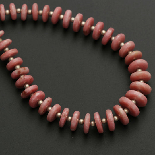 Natural Thulite Smooth Tyre Beads, Pink Thulite Beads- 5 mm to 10 mm - Thulite - Gem Quality , 8 Inch/ 20 Cm Full Strand, Price Per Strand