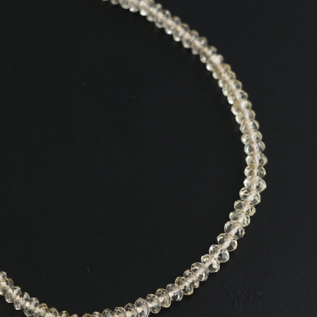 Lemon Quartz Faceted Roundel Beads - 3 mm to 4 mm - Lemon Quartz - Gem Quality , 8 Inch/ 20 Cm Full Strand, Price Per Strand - National Facets, Gemstone Manufacturer, Natural Gemstones, Gemstone Beads