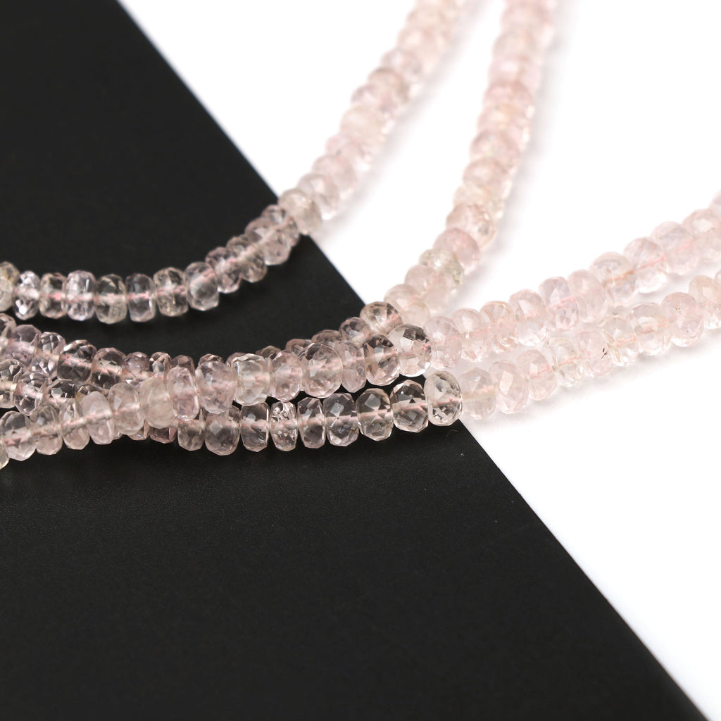 Morganite Faceted Beads, Faceted Cut Beads, 4 mm to 7 mm, Morganite Beads, Morganite strand, 18 Inch Full Strand - National Facets, Gemstone Manufacturer, Natural Gemstones, Gemstone Beads