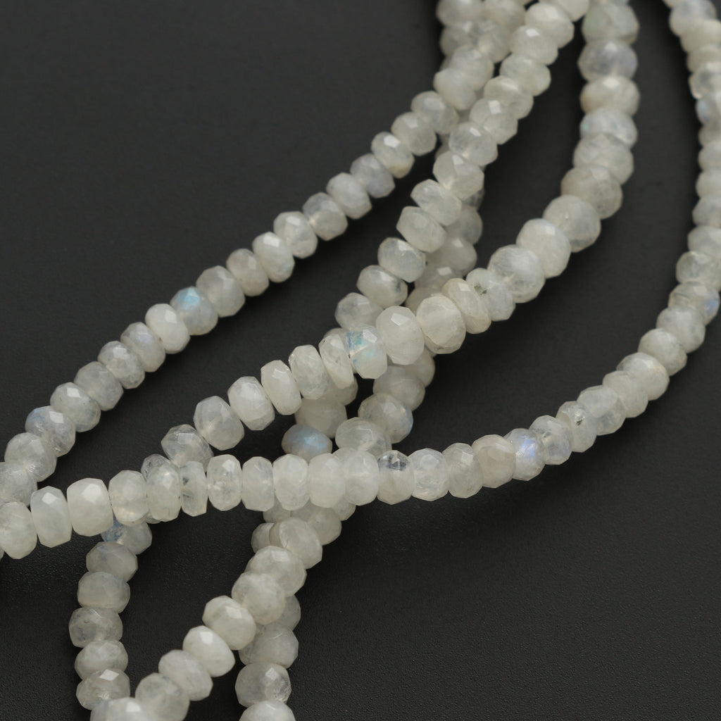 Natural Rainbow Moonstone Faceted Roundel Beads, 3.5 mm to 5 mm, Rainbow Moonstone Strand, 8 Inch /16 Inch Full Strand, per strand price - National Facets, Gemstone Manufacturer, Natural Gemstones, Gemstone Beads