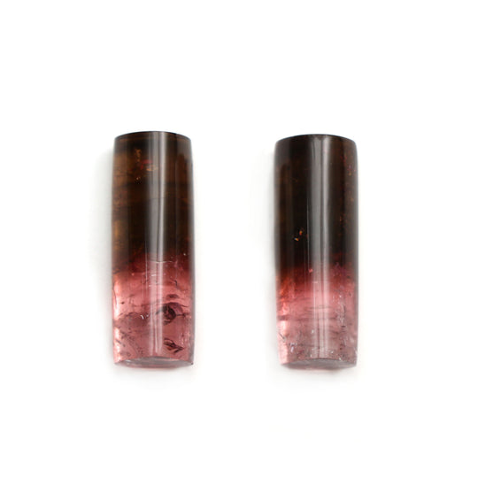 トルマリン 滑らかなチューブ型宝石、9.2x25.1 mm、トルマリンジュエリー製作用宝石、ペア（2個）