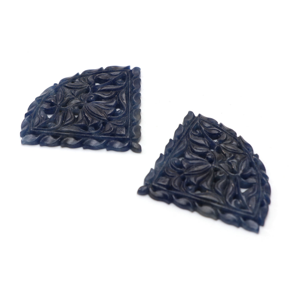 Natural Blue Sapphire Carving Triangle Loose Gemstone - 50x40mm - Sapphire Cone , Sapphire Carving Loose Gemstone ,Pair (2 Pieces) - National Facets, Gemstone Manufacturer, Natural Gemstones, Gemstone Beads