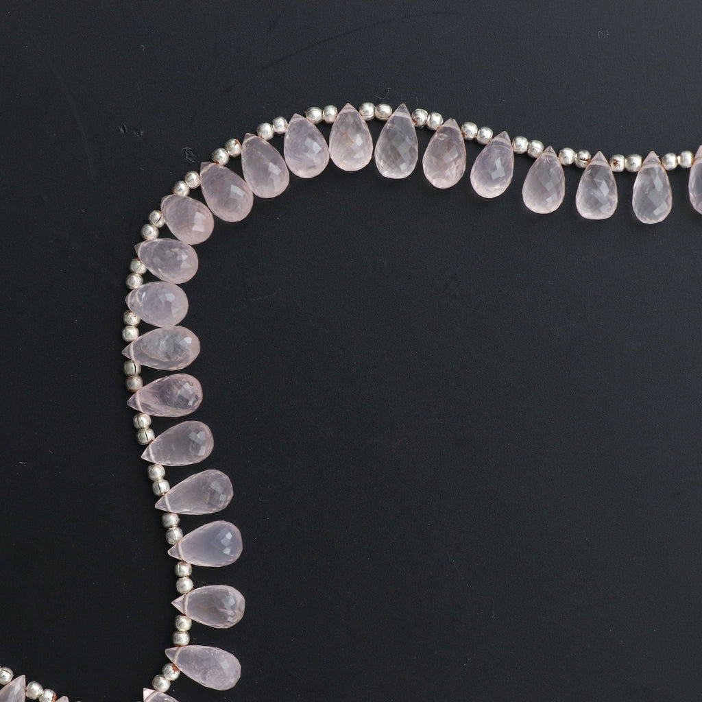 Rose Quartz Faceted Drops Beads - 5x8 mm to 6x10 mm - Rose Quartz Briollete - Gem Quality , 20 Cm Full Strand, Price Per Strand - National Facets, Gemstone Manufacturer, Natural Gemstones, Gemstone Beads