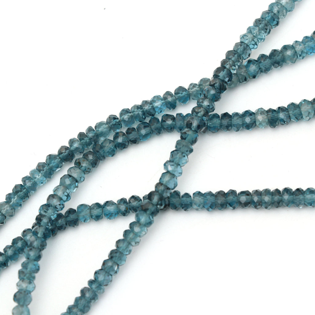 Blue Topaz Faceted Rondelle Beads, 3 mm to 5.5 mm, Blue Topaz Rondelle Beads, - Gem Quality , 8 Inch/ 16 Inch Full Strand, Price Per Strand - National Facets, Gemstone Manufacturer, Natural Gemstones, Gemstone Beads