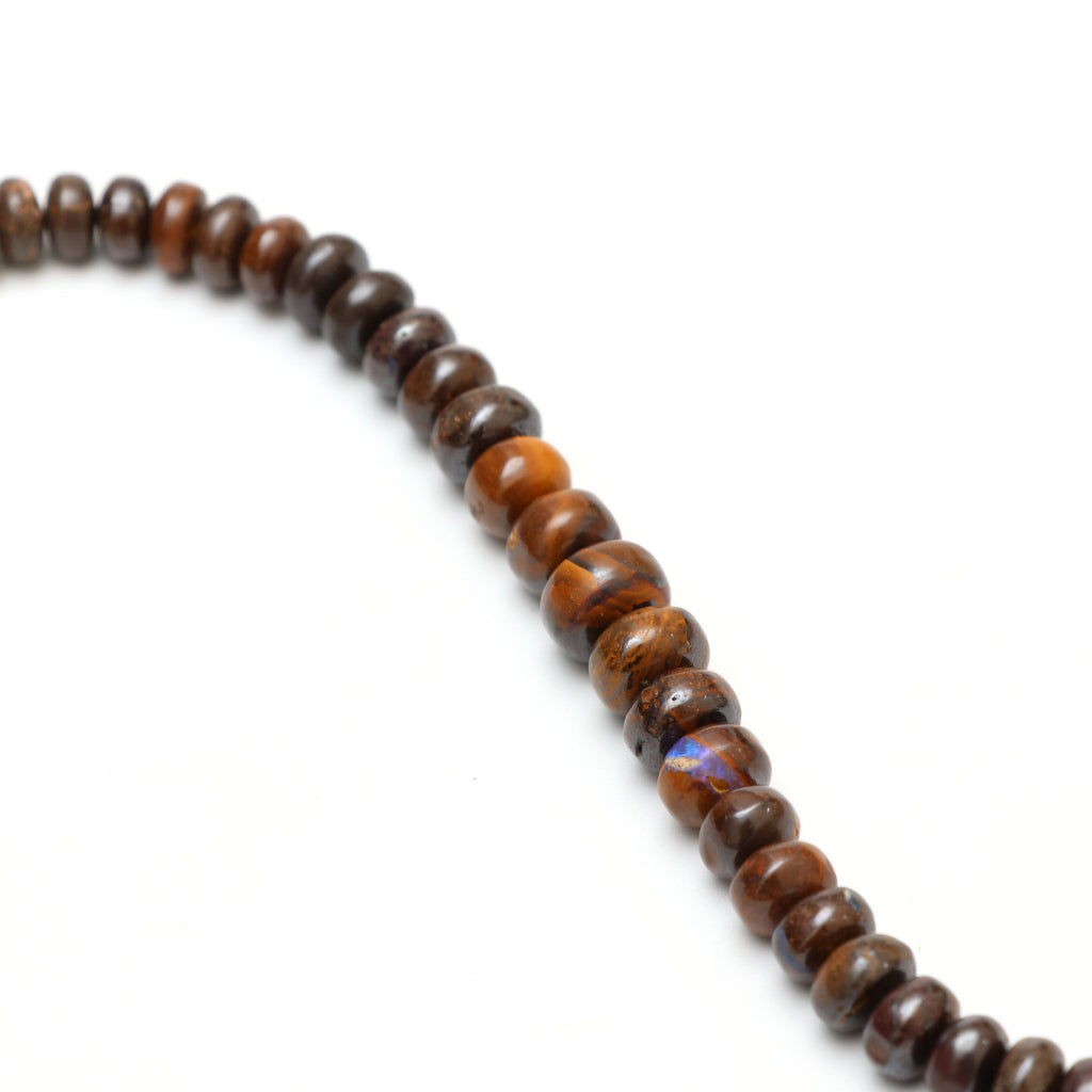 Boulder Opal Smooth Roundel Beads - 6mm to 11mm - Boulder Opal - Gem Quality , 8 Inch Full Strand, Price Per Strand - National Facets, Gemstone Manufacturer, Natural Gemstones, Gemstone Beads