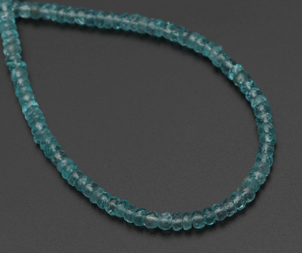 Sky Apatite Faceted Roundel Beads, Apatite Faceted- 4 mm to 4.5 mm - Sky Apatite - Gem Quality , 8 Inch/ 20 Cm Full Strand, Price Per Strand - National Facets, Gemstone Manufacturer, Natural Gemstones, Gemstone Beads