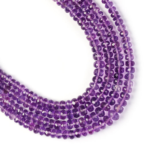 Amethyst Faceted Rondelle Beads, Amethyst Jewelry Making Beads, 4mm to 6 mm, 8 Inch Strand
