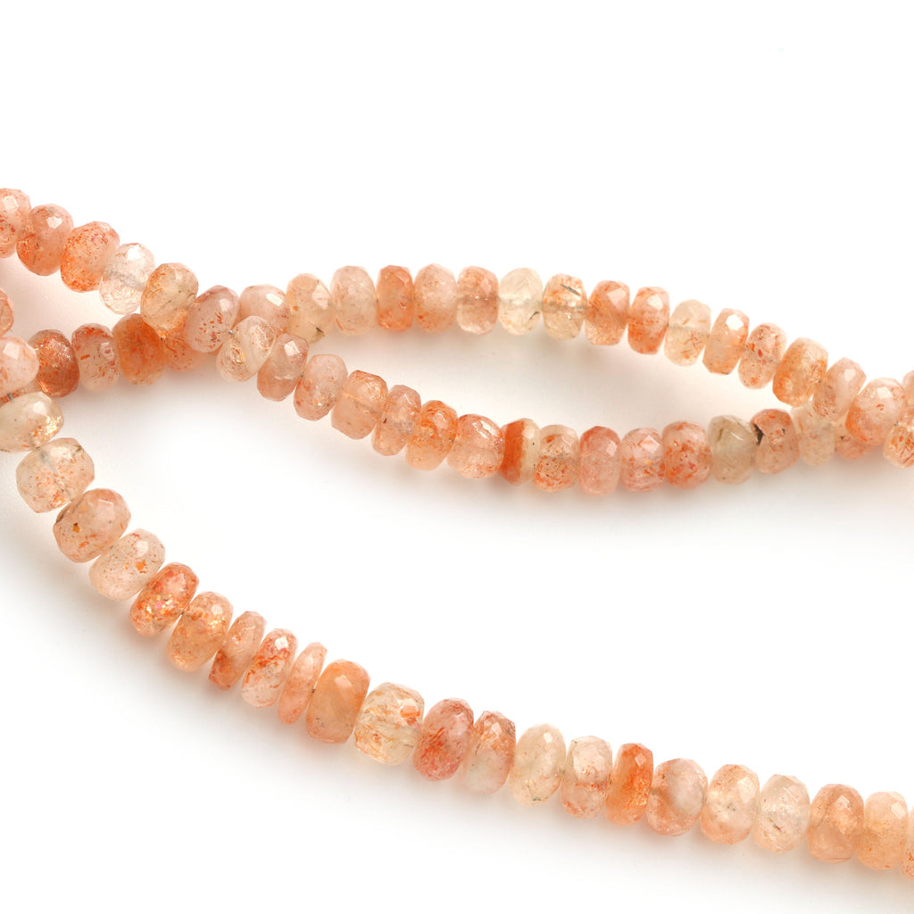 Sunstone Faceted Roundel Beads - 6 mm to 6.5 mm -Sunstone Faceted Beads - Gem Quality , 8Inch / 16 Inch Full Strand, Price Per Strand - National Facets, Gemstone Manufacturer, Natural Gemstones, Gemstone Beads