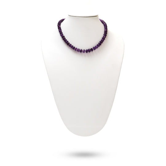 Natural African Amethyst Beaded Necklace | 16 Inches | Amethyst Jewelry | Silver 925 Magnet Clasp