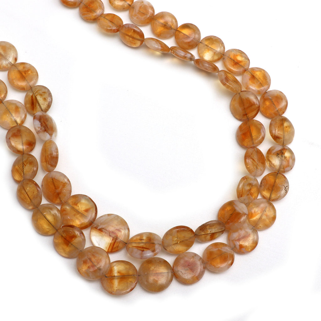 Citrine Smooth Coin Beads, bi color citrine, 9 mm to 14.5 mm - Citrine Coin Gemstone , 8 Inch/16 Inch/18 Inch, Price Per Strand - National Facets, Gemstone Manufacturer, Natural Gemstones, Gemstone Beads