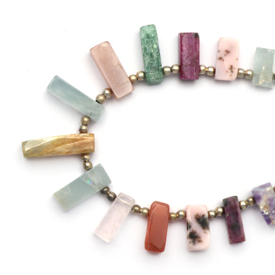 Natural Mix Semi & Precious Smooth Slice, 5x9 to 5x16 mm, Mix Semi Slice, Multi Gemstone, Mix Semi strand, 5 Inch , Per Strand Price