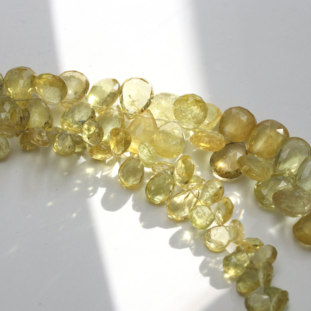 Golden Beryl Faceted Pear Beads- 5.5x7 mm to 7x10 mm- Golden Beryl Pear - Gem Quality , 8 Inch/ 20 Cm Full Strand, Price Per Strand - National Facets, Gemstone Manufacturer, Natural Gemstones, Gemstone Beads