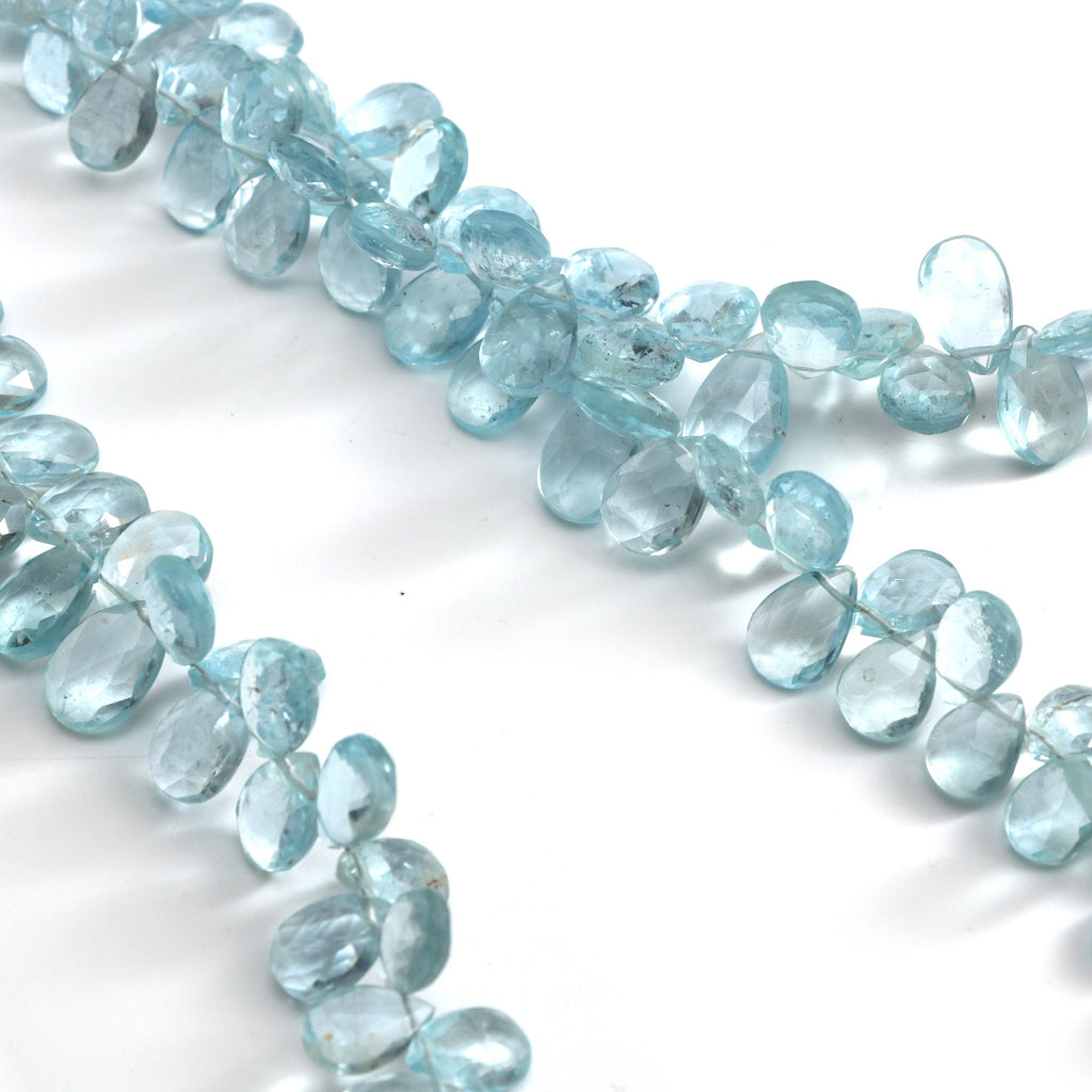Natural Aquamarine Smooth Pear Beads, Aquamarine Smooth- 5x6.5 mm to 7x10 mm-Aquamarine Pear-Gem Quality,8 Inch Full Strand,Price Per Strand - National Facets, Gemstone Manufacturer, Natural Gemstones, Gemstone Beads