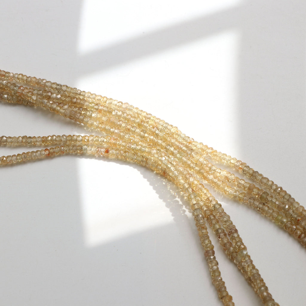 Natural Golden Zircon Faceted Roundelle Beads | Zircon beads | 3 mm to 5 mm | 8 Inch/ 16 Inch/ 18 Inch Full Strand | Price Per Strand - National Facets, Gemstone Manufacturer, Natural Gemstones, Gemstone Beads
