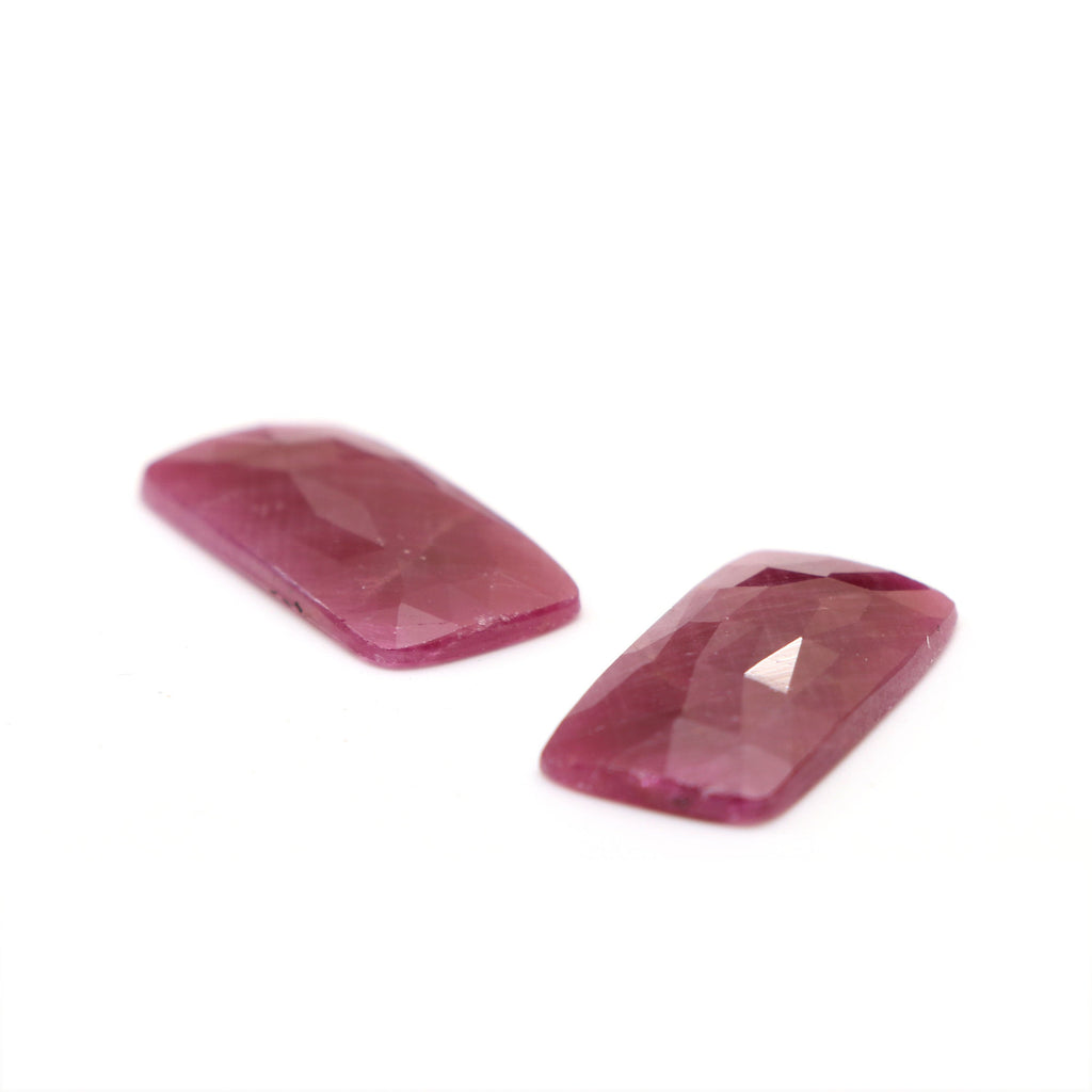 Natural Ruby Faceted (Rose Cut)Organic Shape Loose Gemstone - 22.7x12 mm - Ruby Rose Cut Cabochon Gemstone, Pair (2 Pieces) - National Facets, Gemstone Manufacturer, Natural Gemstones, Gemstone Beads