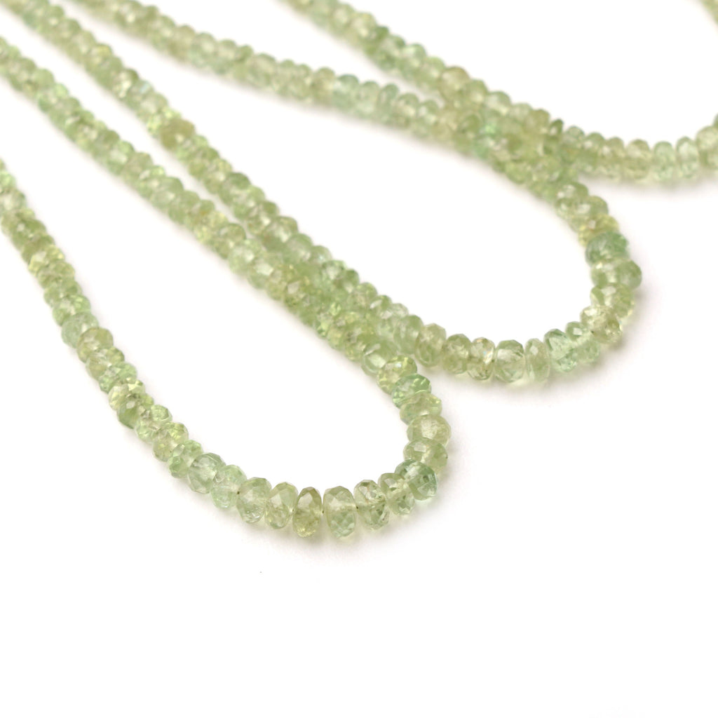 Apatite Faceted Rondelle Beads, Green Apatite Rondelle, 3.5 mm To 5 mm, 18 Inch Strand - National Facets, Gemstone Manufacturer, Natural Gemstones, Gemstone Beads