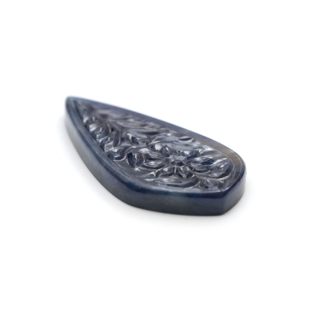 Natural Blue Sapphire Carving Leaf Shape Loose Gemstone - 45x22mm - Sapphire Leaf , Sapphire Carving Loose Gemstone ,Pair (2 Pieces) - National Facets, Gemstone Manufacturer, Natural Gemstones, Gemstone Beads