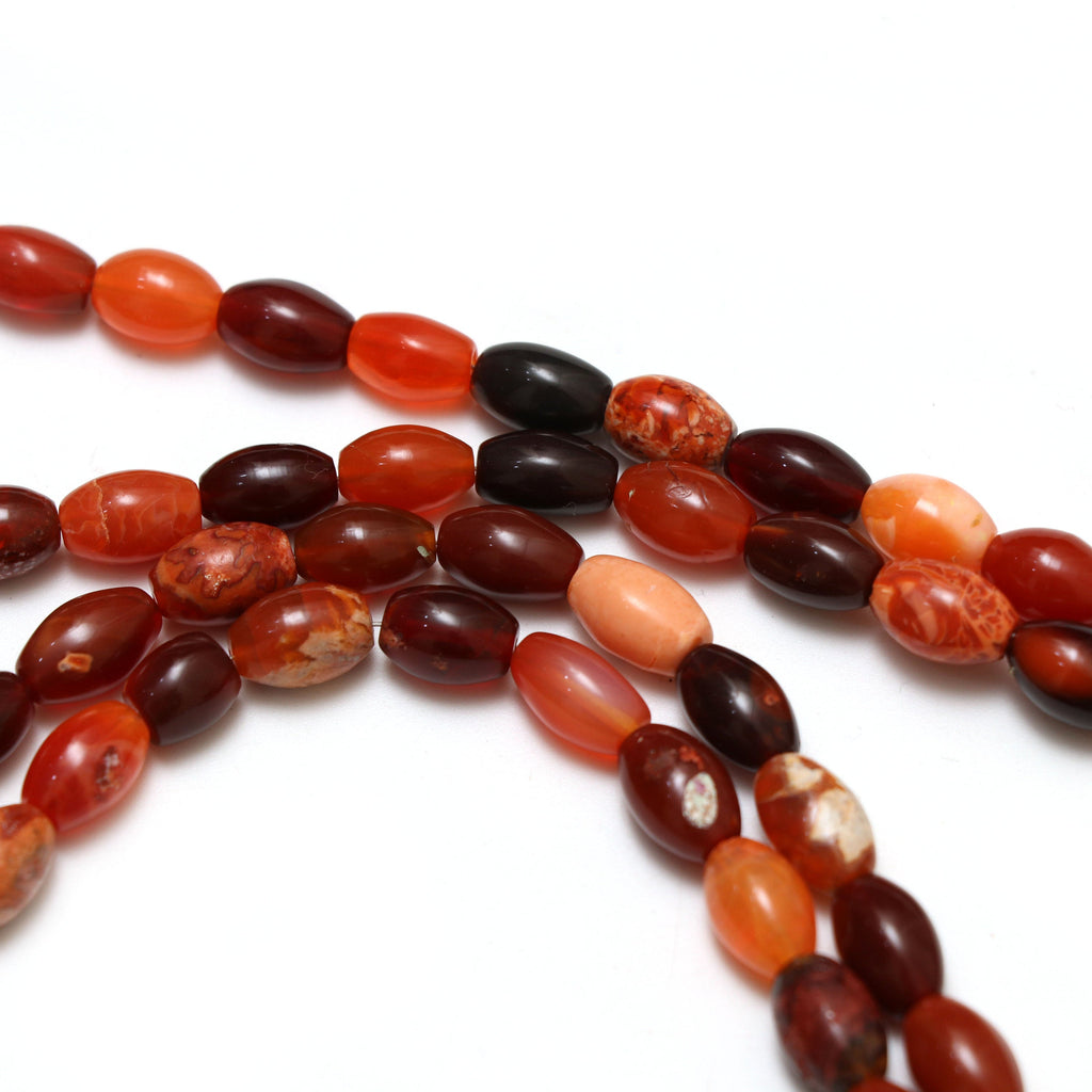 Natural Mexican Fire Opal Shaded Smooth Barrel Beads | 6x9.5 mm to 7x11 mm | 8 Inch/ 17 Inch Full strand | Price Per Strand - National Facets, Gemstone Manufacturer, Natural Gemstones, Gemstone Beads