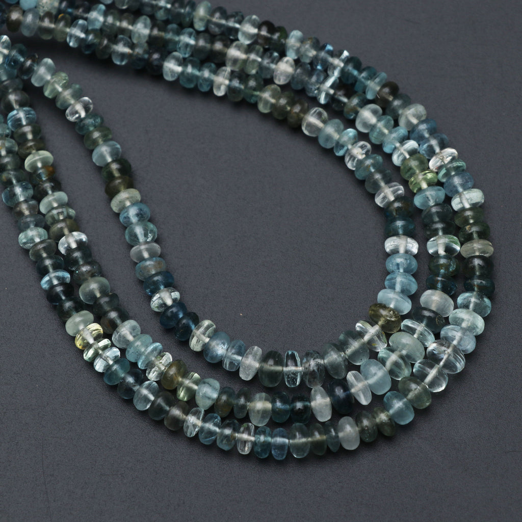 Natural Aquamarine Smooth Rondelle Beads | 4 mm to 6 mm | Aquamarine Gemstone | Aquamarine Rondelle Beads | 18 Inch Strand - National Facets, Gemstone Manufacturer, Natural Gemstones, Gemstone Beads