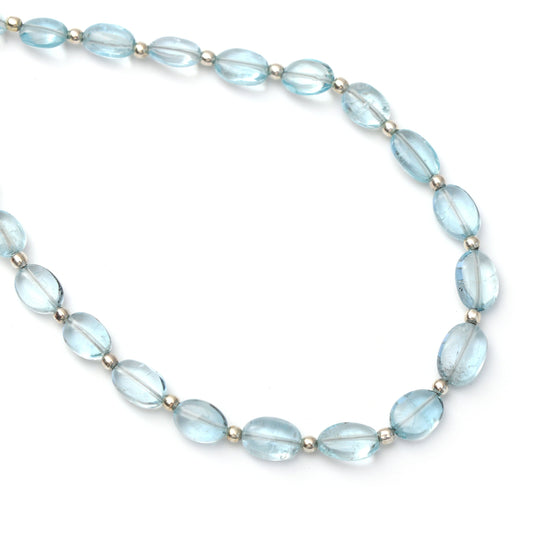 Natural Aquamarine Smooth Oval Beads - 5x6 mm to 7x10 mm - Aquamarine Jewelry Making Beads, 8 Inch/ 20 Cm Full Strand, Per Strand