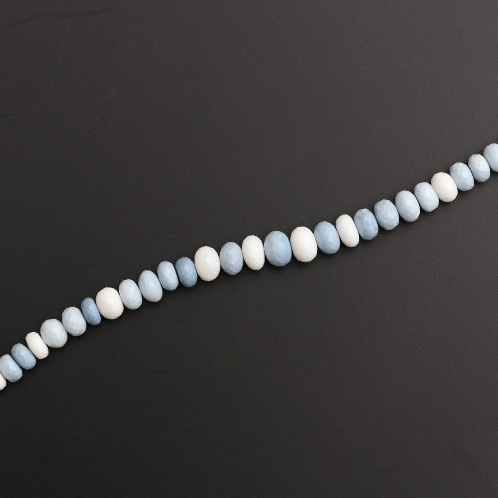 Blue Opal Roundel Faceted Beads - 6 mm to 8 mm - Blue Opal Graduation Gemstone - Gem Quality , 8 Inch/ 20 Cm Full Strand, Price Per Strand - National Facets, Gemstone Manufacturer, Natural Gemstones, Gemstone Beads
