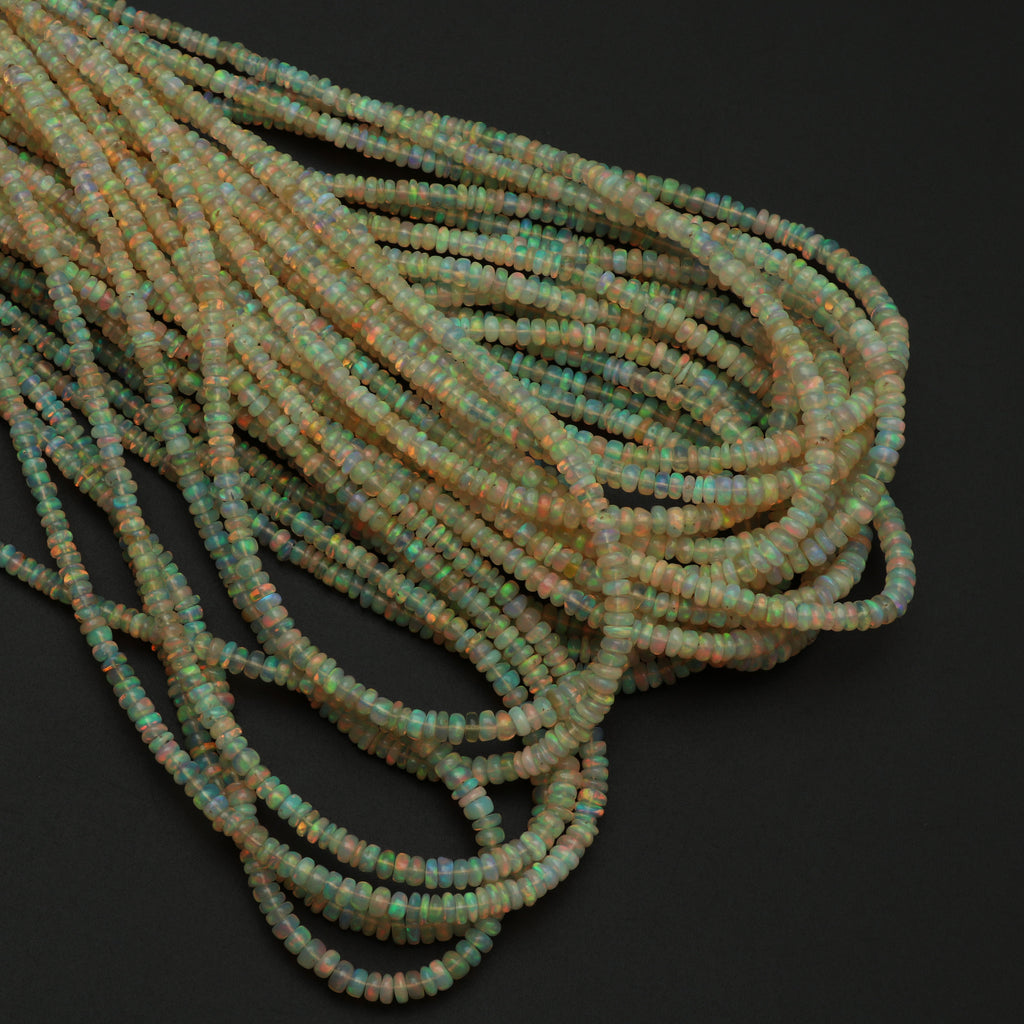 Natural Ethiopian Opal Smooth Roundel Beads 3 mm to 4 mm, Ethiopian Opal Beads, Gem Quality , 18 Inch/ 46 Cm Full Strand, Price Per Strand - National Facets, Gemstone Manufacturer, Natural Gemstones, Gemstone Beads